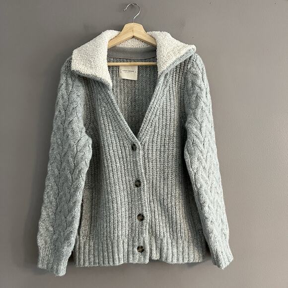 Lucky Brand Sweaters - Lucky Brand Cable Knit Cardigan Sweater Wool Blend Chunky V-neck Pockets Gray M